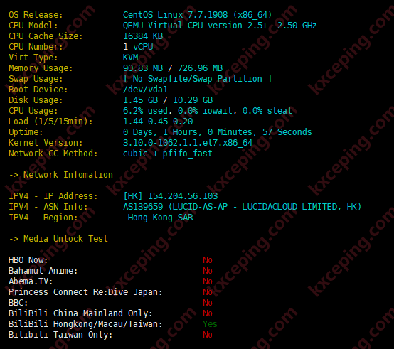 LiCloud：香港精简网络简单测评，电信和移动回程CMI，联通169，100M可跑满